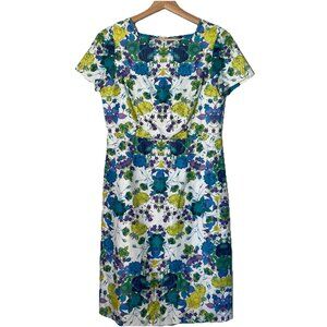 Talbots Size 4 White and Blue Floral Linen Blend Short Sleeve Dress Cottagecore